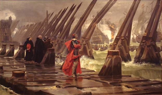 Cardinal Richilieu at the siege of La Rochelle, 1628, by Henri Mott (1847-1922) painted in 1881,  Musée d
